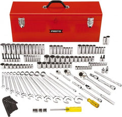Proto - 148 Piece 1/4, 3/8 & 1/2" Drive Standard Deep Socket Set - 6 & 12 Points, 5/32 to 1-1/8", Inch Measurement Standard - Exact Tooling