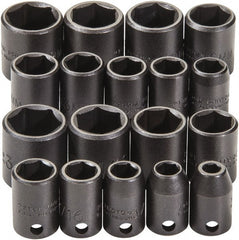 Proto - 18 Piece 3/8" Drive Black Finish Impact Socket Set - 6 Points, 1/4" to 3/4" (10mm to 19mm) Range, Inch/Metric Measurement Standard - Exact Tooling