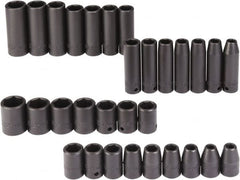 Proto - 30 Piece 1/2" Drive Black Finish Deep Well Impact Socket Set - 6 Points, 8mm to 24mm Range, Metric Measurement Standard - Exact Tooling