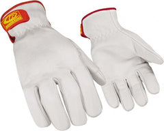 Ringers Gloves - Size M (9), ANSI Cut Lvl 3, Goatskin Leather Cut Resistant Gloves - Hook & Loop Cuff, White, Paired - Exact Tooling