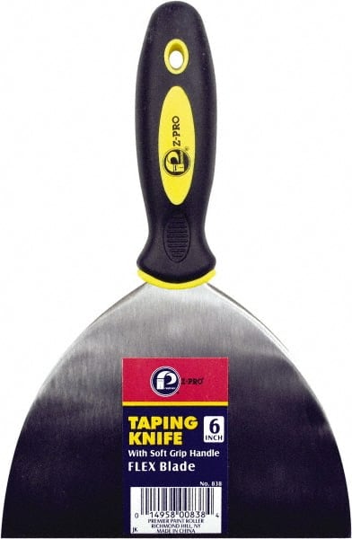 Premier Paint Roller - 6" Wide Spring Blade Steel Taping Knife - Stiff, Soft Grip Plastic Handle, 8.343" OAL - Exact Tooling