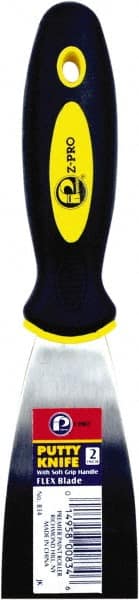 Premier Paint Roller - 2" Wide Spring Blade Steel Putty Knife - Stiff, Soft Grip Plastic Handle, 8.343" OAL - Exact Tooling