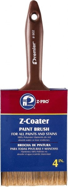 Premier Paint Roller - 4" Flat Polyester Wall Brush - 3-7/8" Bristle Length, 5" Plastic Beavertail Handle - Exact Tooling