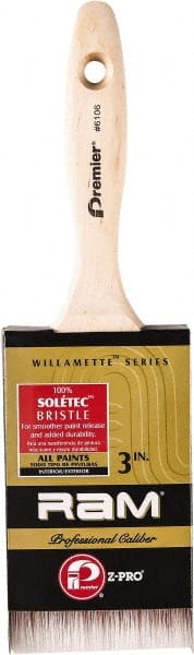 Premier Paint Roller - 3" Flat Polyester General Purpose Paint Brush - 2-3/4" Bristle Length, 3" Wood Beavertail Handle - Exact Tooling