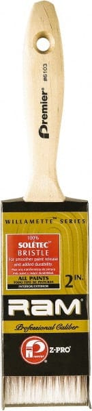 Premier Paint Roller - 2" Flat Polyester General Purpose Paint Brush - 2-1/4" Bristle Length, 5" Wood Beavertail Handle - Exact Tooling