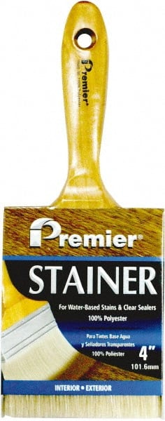 Premier Paint Roller - 4" Flat Polyester Stainer Brush - 3" Bristle Length, 6-1/2" Wood Beavertail Handle - Exact Tooling