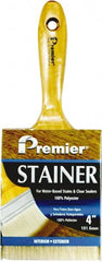 Premier Paint Roller - 4" Flat Polyester Stainer Brush - 3" Bristle Length, 6-1/2" Wood Beavertail Handle - Exact Tooling