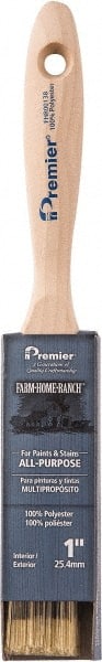 Premier Paint Roller - 1" Flat Polyester General Purpose Paint Brush - 2-1/4" Bristle Length, 5-1/4" Wood Beavertail Handle - Exact Tooling