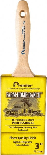 Premier Paint Roller - 3" Flat Nylon/Polyester General Purpose Paint Brush - 3-1/4" Bristle Length, 5-1/2" Wood Beavertail Handle - Exact Tooling