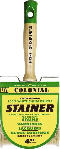 Premier Paint Roller - 4" Flat White China Bristle Stainer Brush - 3" Bristle Length, 5-1/4" Wood Threaded Wood Handle - Exact Tooling