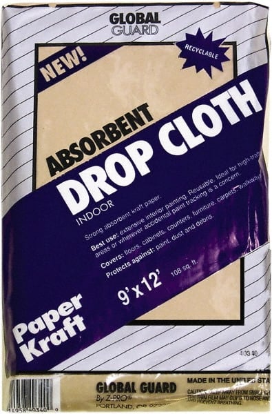 Premier Paint Roller - Medium Weight Paper Drop Cloth - 12' x 9', 1 mil Thick, Off White - Exact Tooling