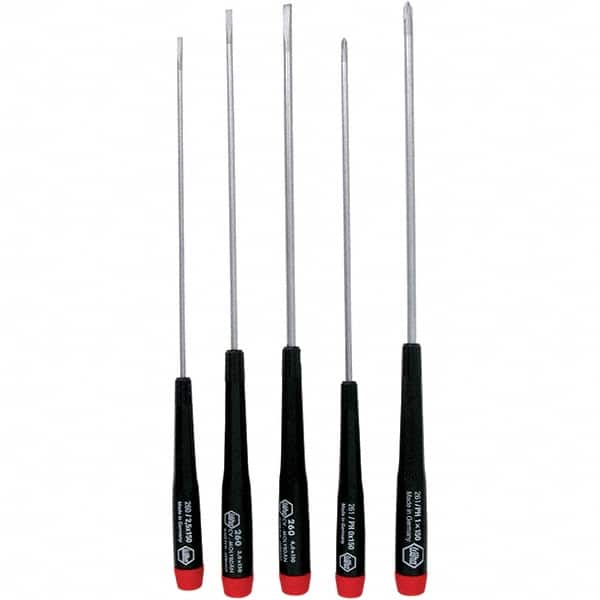 Wiha - 5 Piece Slotted & Phillips Screwdriver Set - Bit Sizes: Philips #0 & #1, Comes in Vinyl Pouch - Exact Tooling