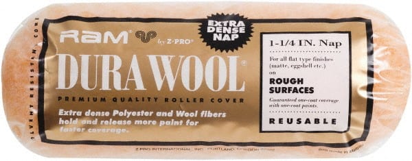 Premier Paint Roller - 1" Nap, 9" Wide Paint Roller Cover - Rough Texture, Polyester - Exact Tooling