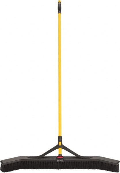 Rubbermaid - 36" Medium Duty Polypropylene Push Broom - 3" Bristle Length, Foam Block, Threaded Handle Connection, Handle Included - Exact Tooling