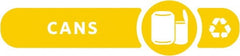 Rubbermaid - Trash Can Decal Message: Cans - English, Text on Color, Yellow, Indoor & Outdoor, Apply to Polypropylene, 2-37/64" Wide - Exact Tooling