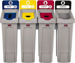 Rubbermaid - 23 Gal Gray Rectangle Recycling Container - Polyethylene, Landfill, Paper, Plastic, and Cans Graphic, 40-1/4" High x 21-1/2" Long x 48" Wide, Lid Included - Exact Tooling