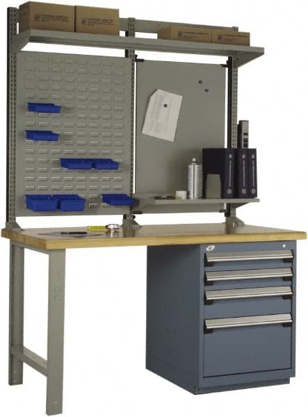 Rousseau Metal - 4 Drawer, 4 Shelf Workstation - 2,750 Lb Capacity, Wood Top, Everest Blue, 60" Wide x 80" High x 30" Long - Exact Tooling