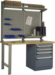 Rousseau Metal - 4 Drawer, 4 Shelf Workstation - 2,750 Lb Capacity, Wood Top, Everest Blue, 60" Wide x 80" High x 30" Long - Exact Tooling