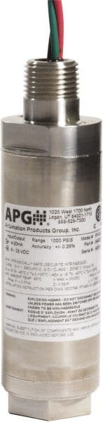 Made in USA - 15 Max psi, 1/4" NPT (Male) Connection Intrinsically Safe Transmitter - mA Output Signal, 1/4" Thread, -40 to 185°F, 28 Volts - Exact Tooling