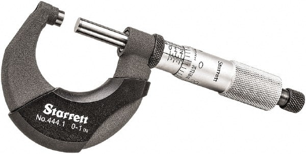 Starrett - 0 to 1" Range, 0.0001" Graduation, Mechanical Outside Micrometer - Ratchet Thimble, 3/4" Throat Depth, Accurate to 0.00005" - Exact Tooling