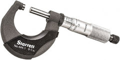 Starrett - 0 to 1" Range, 0.0001" Graduation, Mechanical Outside Micrometer - Ratchet Thimble, 3/4" Throat Depth, Accurate to 0.00005" - Exact Tooling
