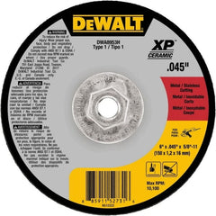 DeWALT - 6" Ceramic Cutoff Wheel - 0.045" Thick, 5/8-11 Arbor, 10,100 Max RPM, Use with Angle Grinders - Exact Tooling