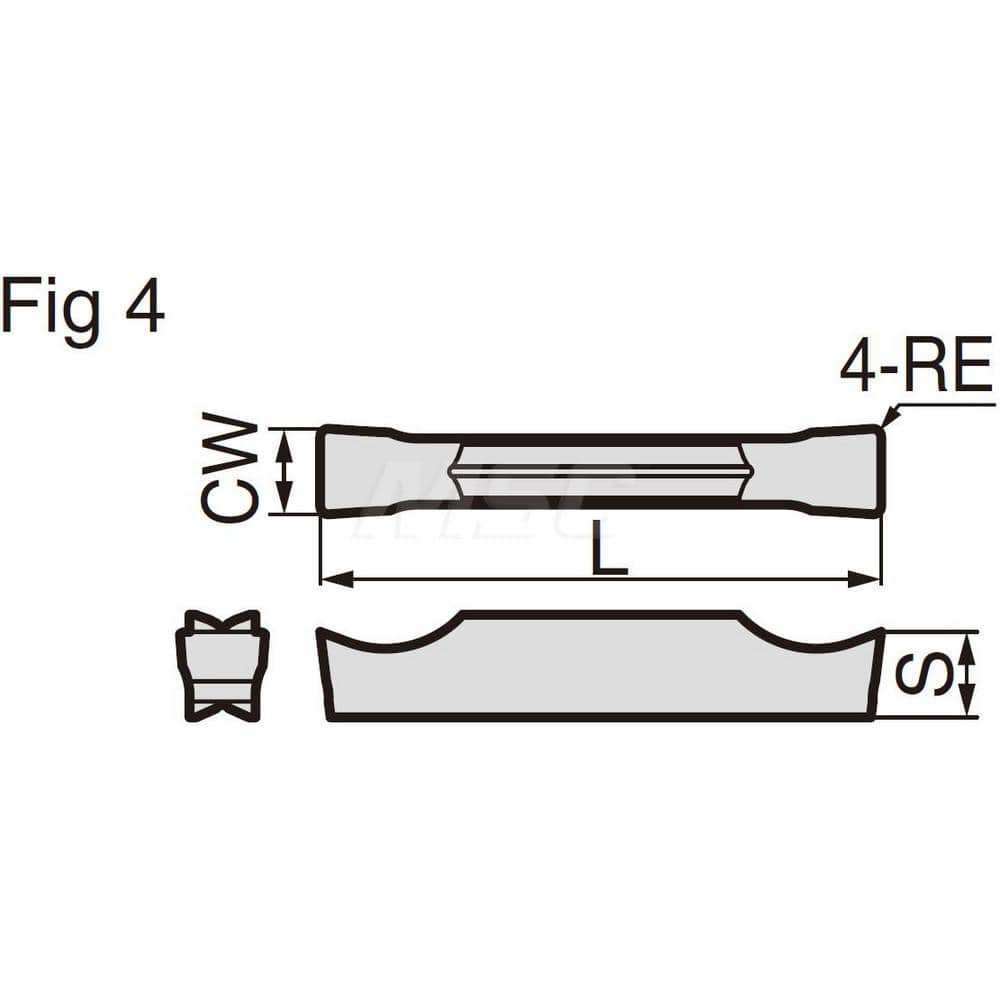 Grooving Insert: GCM4004GA H10, Solid Carbide Uncoated, Neutral, 4 mm Cutting Width, 25 mm Max Depth, Series GND