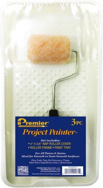 Premier Paint Roller - 14-3/4" Long, 3/8" Nap, Wall Paint Roller Set - 7-1/2" Wide, Steel Frame, Includes Paint Tray, Roller Cover & Frame - Exact Tooling