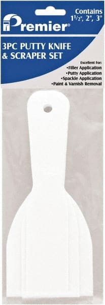 Premier Paint Roller - Stiff Plastic Beveled Scraper Set - 1-1/2, 2 & 3" Blade Width x 3-1/2" Blade Length, 3-1/2" Long Straight Plastic Handle - Exact Tooling