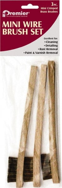 Premier Paint Roller - 3 Piece Brass Surface Preparation Wire Brush - 1/2" Bristle Length, 1/2" Wide, 8" OAL, Wood Block, Straight Wood Handle - Exact Tooling