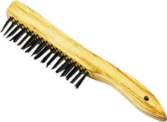 Premier Paint Roller - Steel Surface Preparation Wire Brush - 1" Bristle Length, 1" Wide, 10-1/2" OAL, Wood Block, Tapered Wood Handle - Exact Tooling