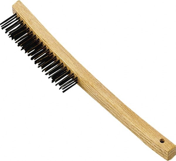 Premier Paint Roller - Steel Surface Preparation Wire Brush - 1" Bristle Length, 1" Wide, 14" OAL, Wood Block, Long Wood Handle - Exact Tooling