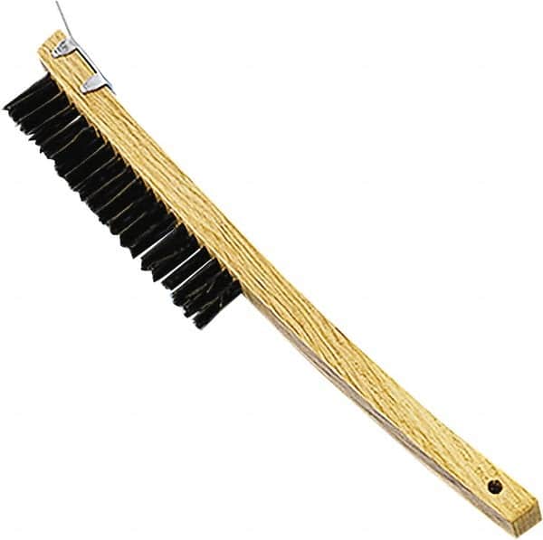 Premier Paint Roller - Steel Surface Preparation Wire Brush - 1" Bristle Length, 1" Wide, 14" OAL, Wood Block, Long Wood Handle - Exact Tooling