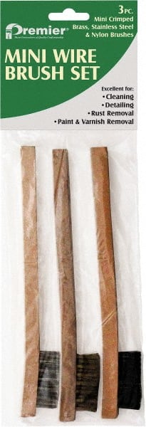 Premier Paint Roller - 3 Piece Brass, Nylon & Stainless Steel Surface Preparation Wire Brush - 8" OAL, Wood Handle - Exact Tooling