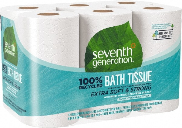 Seventh Generation - 960' Roll Length x 4" Sheet Width, Standard Roll Toilet Tissue - 240 Sheets per Roll, 2 Ply, White, Recycled Fiber - Exact Tooling