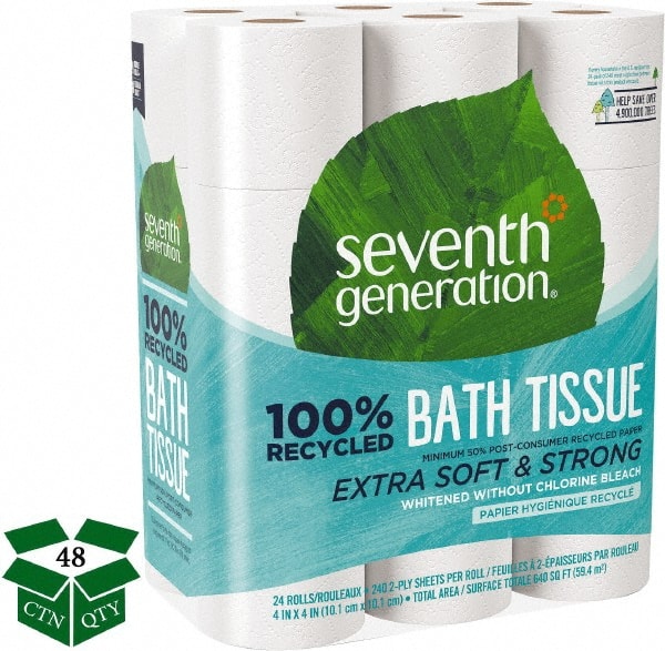 Seventh Generation - 960' Roll Length x 4" Sheet Width, Standard Roll Toilet Tissue - 240 Sheets per Roll, 2 Ply, White, Recycled Fiber - Exact Tooling