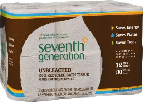 Seventh Generation - 1,600' Roll Length x 3.7" Sheet Width, Standard Roll Toilet Tissue - 400 Sheets per Roll, 2 Ply, Natural, Recycled Fiber - Exact Tooling