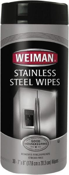 Weiman - Pre-Moistened Stainless Steel Cleaner Wipes - Canister, 8" x 7" Sheet Size, White - Exact Tooling