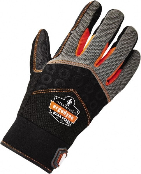 Ergodyne - Size L (9) Polyester Blend Work Gloves - Palm & Fingers Coated, Hook & Loop Cuff, Full Fingered, Black, Paired - Exact Tooling