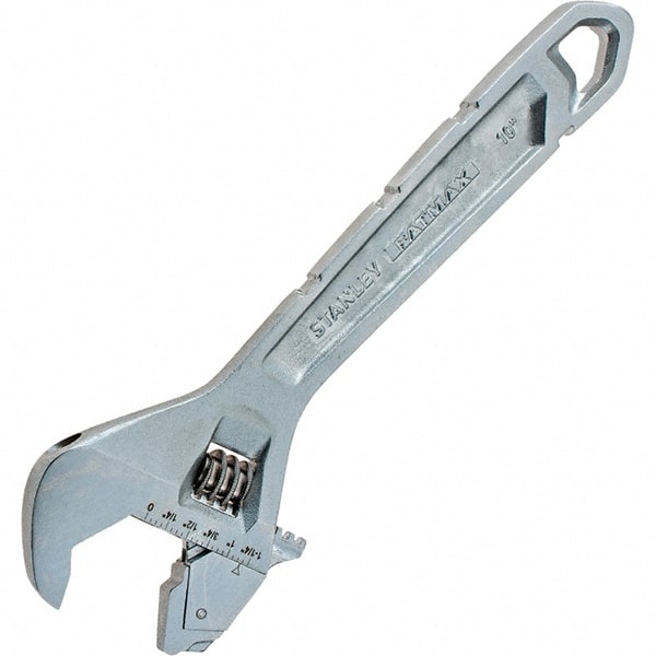 Stanley - 1-1/4" Jaw Capacity, 10" Ratcheting Adjustable Wrench - Steel, Chrome Finish, 10" OAL - Exact Tooling