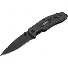 Stanley - 3-1/2" Blade, 8" OAL, Serrated & Straight Pocket Knife - 4-3/4" Closed Length, Carbon Fiber, 1 Blade, 1 Edge - Exact Tooling