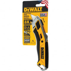 Stanley - Retractable Utility Knife - 2-1/2" Carbon Steel Blade, Yellow & Black Bi-Material -ABS/TPR Handle, 5 Blades Included - Exact Tooling