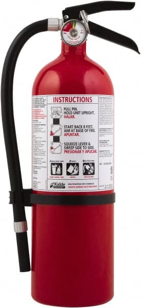 Kidde - 5 Lb, 3-A:40-B:C Rated, Dry Chemical Fire Extinguisher - 4-1/2" Diam x 16.07" High, 195 psi, 18' Discharge in 15 sec, Seamless Aluminum Cylinder - Exact Tooling