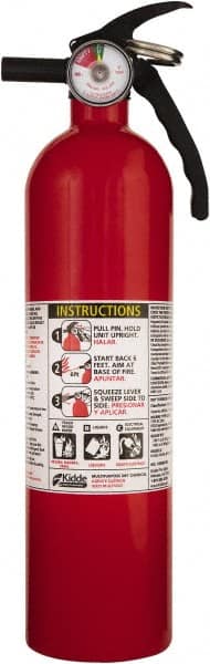 Kidde - 2.5 Lb, 1A:10-B:C Rated, Dry Chemical Fire Extinguisher - 3-1/4" Diam x 13-3/4" High, 100 psi, 12' Discharge in 12 sec, Seamless Aluminum Cylinder - Exact Tooling