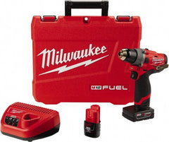 Milwaukee Tool - 12 Volt 1/2" Chuck Pistol Grip Handle Cordless Drill - 0-1700 RPM, Keyless Chuck, Reversible, 2 Lithium-Ion Batteries Included - Exact Tooling