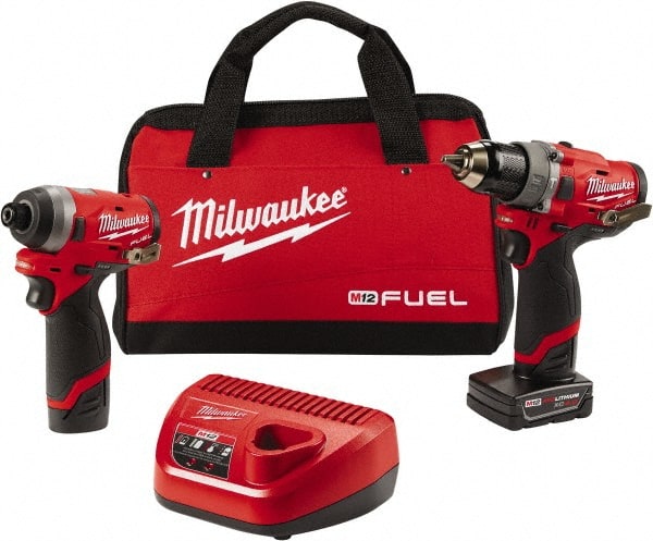 Milwaukee Tool - 12 Volt Cordless Tool Combination Kit - Includes 1/2" Brushless Hammer Drill/Driver & 1/4" Hex Impact Driver, Lithium-Ion Battery Included - Exact Tooling