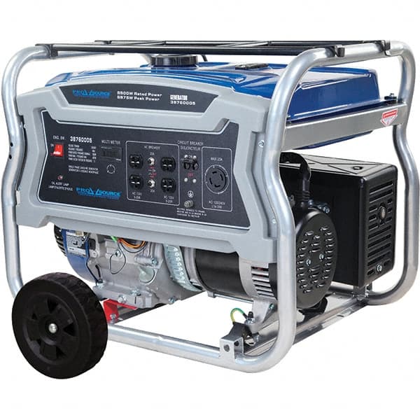 PRO-SOURCE - 6 hr Full Load Time, 5.5 kW, Pull Start, Gasoline Portable Power Generator - 6.6 Gal Tank, 31-1/2" Long x 21.9" Wide x 23.2" Deep, 420 cc Engine - Exact Tooling