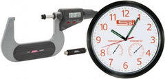 SPI - 2 to 3" Range, 0.00005" Resolution, Standard Throat IP54 Electronic Outside Micrometer - 0.0002" Accuracy, Friction Thimble, Carbide-Tipped Face, LR44 Battery, Includes NIST Traceable Certification of Inspection - Exact Tooling