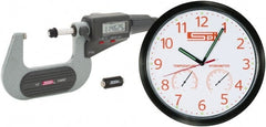 SPI - 1 to 2" Range, 0.00005" Resolution, Standard Throat IP54 Electronic Outside Micrometer - 0.00016" Accuracy, Friction Thimble, Carbide-Tipped Face, LR44 Battery, Includes NIST Traceable Certification of Inspection - Exact Tooling