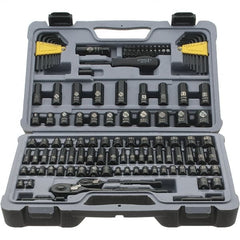 Stanley - 123 Piece 1/4" Drive Black Chrome Finish Socket Set - 12 Points, 5/32" to 1/2" (4mm to 12mm) Range, Inch/Metric Measurement Standard - Exact Tooling